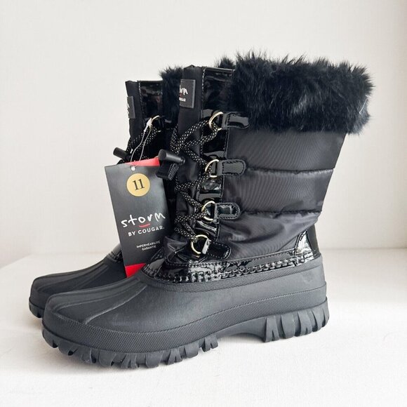 Storm by Cougar Black Rubber Nylon Faux Fur Snow Boots 11 - Picture 5 of 7